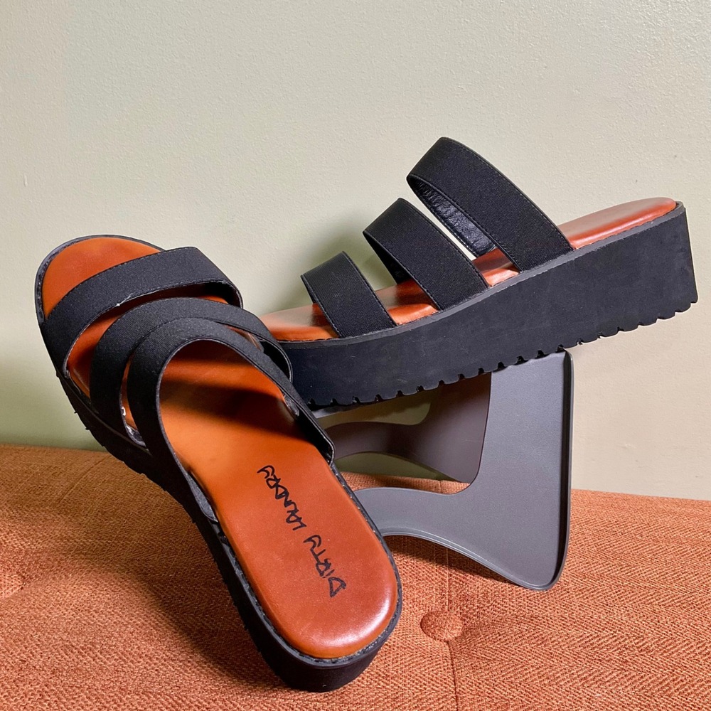 Dirty Laundry June Black Elastic Triple Strap Platform Sandals 9 Chunky 90s Y2K